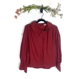 5 for $30 Bern Conrad Vintage Button Down Ruffle Collar Shirt Burgundy Medium